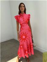 Never Fully Dressed Printed High Neck Midi Skater Dress Pink Mix