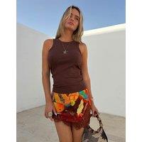 Never Fully Dressed Embroidered Ribbed Vest Top Chocolate