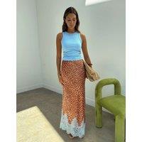 Never Fully Dressed Deer Print Lace Detail Midaxi Slip Skirt Brown Mix