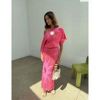 Never Fully Dressed Plisse Printed One Shoulder Midaxi Dress Pink Mix