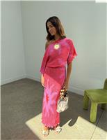 Plisse Printed One Shoulder Midaxi Dress