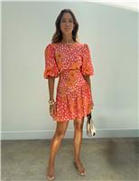 Never Fully Dressed Poppy Print Mini Skater Dress Orange Mix