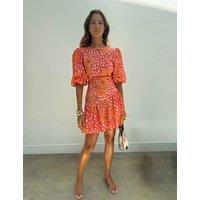 Never Fully Dressed Poppy Print Mini Skater Dress Orange Mix