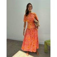 Never Fully Dressed Cotton Rich Poppy Midi Skater Dress Orange Mix