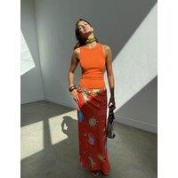 Never Fully Dressed Embroidered Ribbed Vest Top Orange