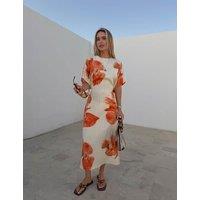 Never Fully Dressed Blurred Floral Print Midi Waisted Dress White