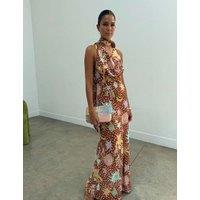 Never Fully Dressed Star Print Cowl Neck Maxi Column Dress Brown Mix