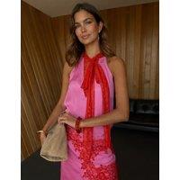 Never Fully Dressed Lace Tie Neck Relaxed Halter Top Red Mix