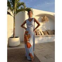 Never Fully Dressed Floral Cowl Neck Maxi Waisted Dress Blue