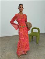 Never Fully Dressed Sheer Poppy Print Maxi Column Dress Orange Mix