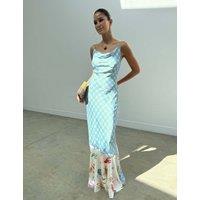 Never Fully Dressed Printed Cowl Neck Maxi lLip Dress Multi