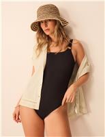 Crinkle Ring Detail Square Neck Swimsuit