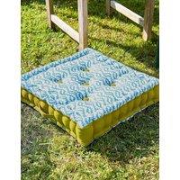LAND & SHORE Pure Cotton Patterned Outdoor Cushion Light Blue Mix