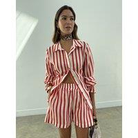 Never Fully Dressed Striped Collared Tie Detail Shirt Red Mix