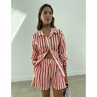 Never Fully Dressed Striped Collared Tie Detail Shirt Red Mix
