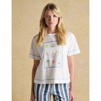 Joules Pure Cotton Postcard Graphic T-Shirt White Mix