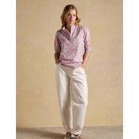 Joules Pure Cotton Floral Frill V-Neck Blouse Multi