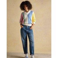 Joules Pure Cotton Striped Cable Knit V-Neck Jumper Multi