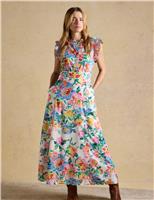 Joules Pure Cotton Floral Frill Sleeve Maxi Dress Multi