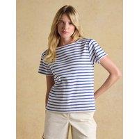 Joules Pure Cotton Striped Slash Neck Top Blue Mix