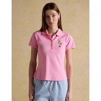 Joules Cotton Rich Pique Fox Embroidery Polo Shirt Pink