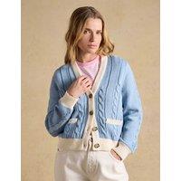 Joules Pure Cotton Cable Knit Cardigan Blue