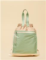 Joules Colour Block Drawstring Backpack Green Mix