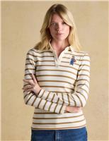 Joules Cotton Rich Ribbed Striped Polo Shirt Brown Mix