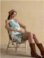 Joules Linen Blend Floral Mini Shift Dress Blue Mix