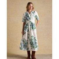 Joules Linen Rich Floral Knot Midaxi Shirt Dress Blue Mix
