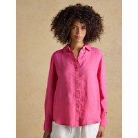 Joules Pure Linen Collared Button Through Shirt Pink