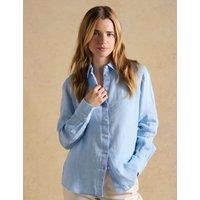 Joules Pure Linen Collared Button Through Shirt Blue