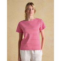 Joules Pure Cotton Striped Slash Neck Top Pink Mix