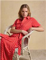 Joules Cotton Rich Printed Midi Shirt Dress Red Mix