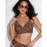 Pour Moi Free Spirit Leopard Print Twist Non-Wired Front Bikini Top Brown Mix