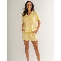 Pour Moi Woven Double Cloth Revere Collar Shirt and Short Pyjama Set Lemon