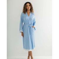 Pour Moi Dusk Satin and Lace Kimono Sleeve Dressing Gown Light Blue Mix