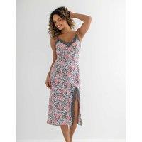 Pour Moi Dusk Satin and Lace Midi Chemise Grey Mix