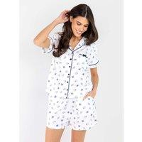 Pour Moi Pure Cotton Shell Print Revere Shortie Set White Mix