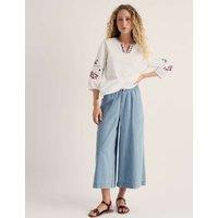 Seasalt Cornwall Cotton Blend Wide Leg Cropped Culottes Blue Denim