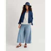Seasalt Cornwall Cotton Blend Wide Leg Cropped Culottes Blue Denim