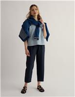 Seasalt Cornwall Pure Linen Drawstring Ankle Grazer Trousers Navy