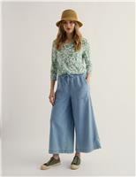 Seasalt Cornwall Cotton Blend Floral V-Neck Blouse Green Mix