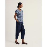 Seasalt Cornwall Pure Cotton Floral V-Neck Top Blue Mix