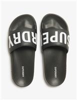 Superdry & Co Logo Flat Pool Sliders Black