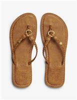 Faux Leather Braided Flat Flip Flop Sandals