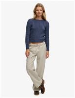 Superdry & Co Pure Cotton Striped Elasticated Waist Trousers Cream Mix