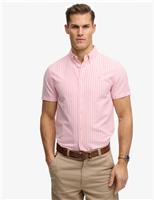 Superdry & Co Relaxed Fit Striped Short Sleeve Oxford Shirt Pink Mix