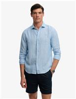 Superdry & Co Relaxed Fit Striped Pure Linen Shirt Light Blue Mix