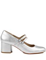 Jones Bootmaker Leather Metallic Block Heel Shoes Silver